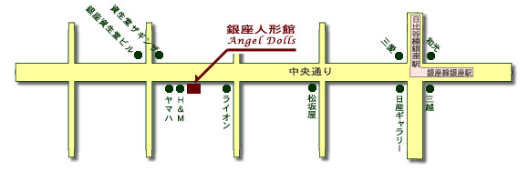 アンティークドール・レプリカドール・創作人形を展示販売している銀座人形館の案内図